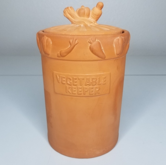 Vintage Terracotta Vegetable Keeper Rustic Unglazed Farmhouse Kitchen Canister - Picture 11 of 11